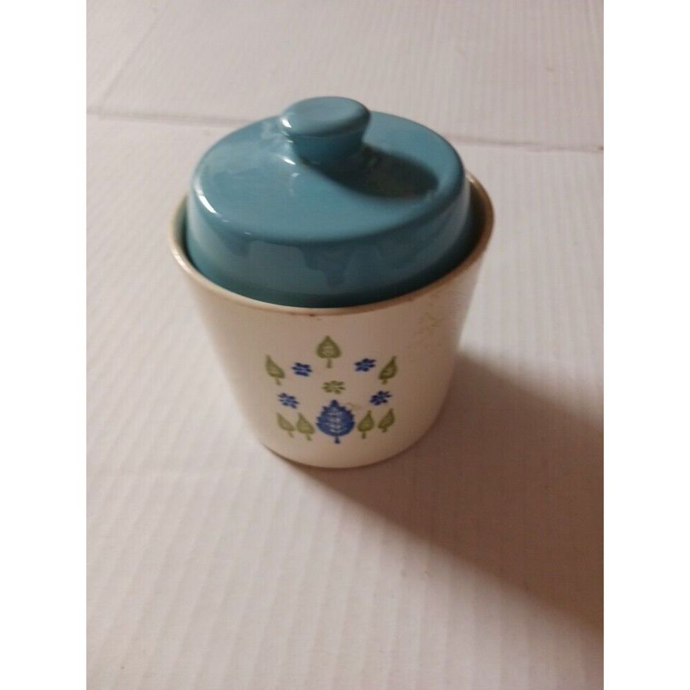 Vintage MCM Marcrest Alpine Swiss Chalet Sugar Bowl and Lid Blue and Green Trees